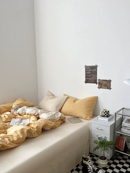 Washed Cotton Color-Block Bedding Set - Butter + Camel