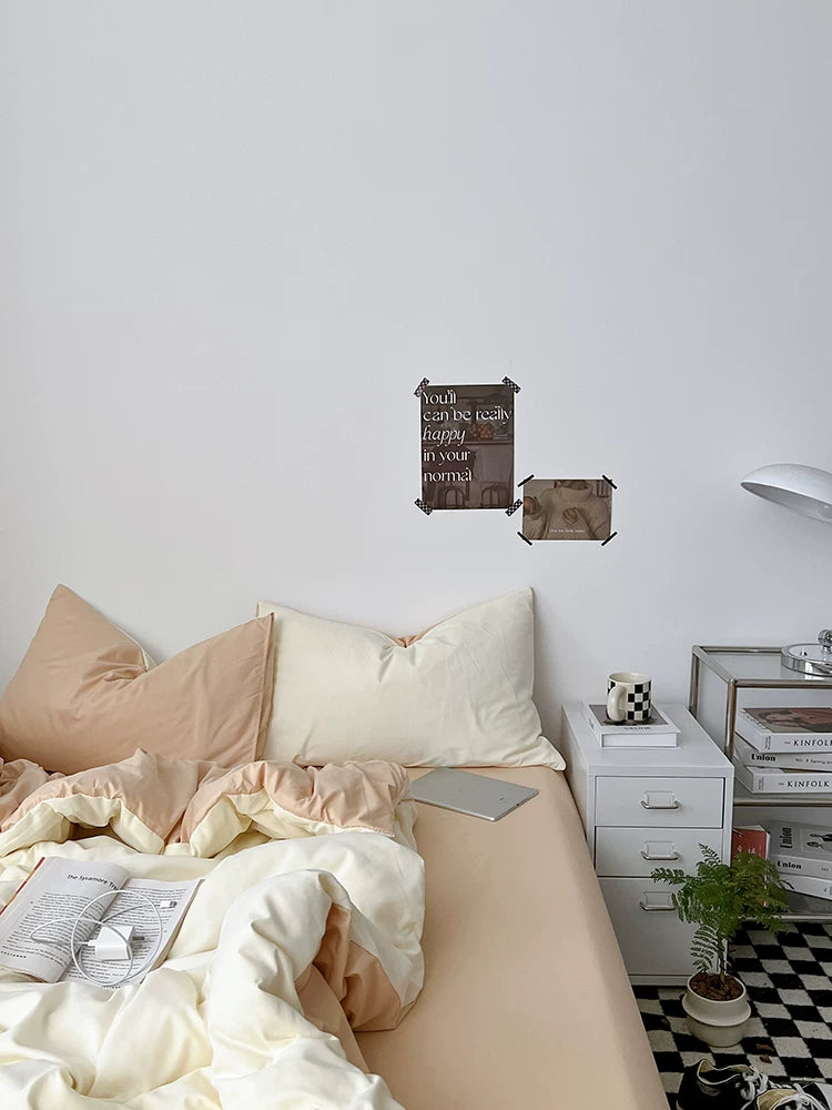 Washed Cotton Color-Block Bedding Set - Cream + Butter
