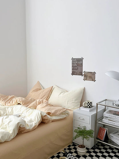 Washed Cotton Color-Block Bedding Set - Cream + Butter