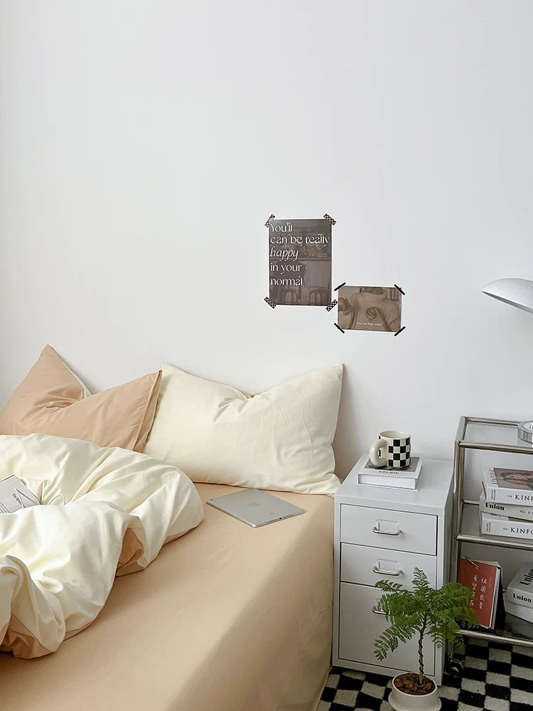 Washed Cotton Color-Block Bedding Set - Cream + Butter
