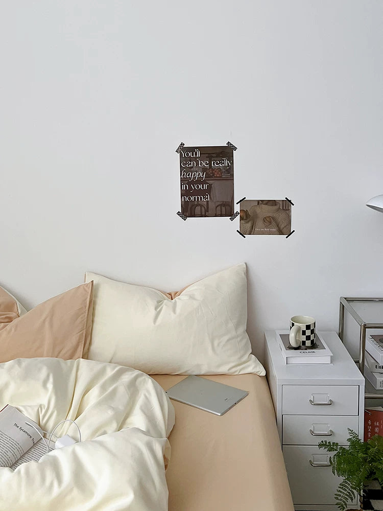 Washed Cotton Color-Block Bedding Set - Cream + Butter