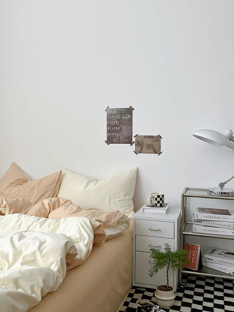 Washed Cotton Color-Block Bedding Set - Cream + Butter