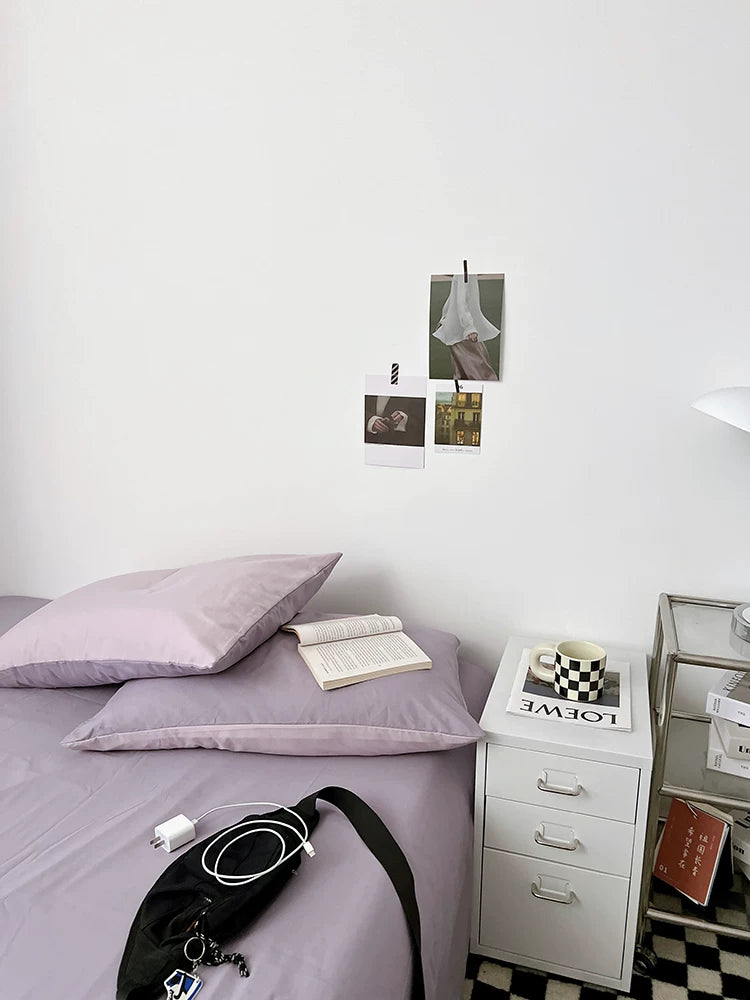 Washed Cotton Color-Block Bedding Set - Lilac + Purple
