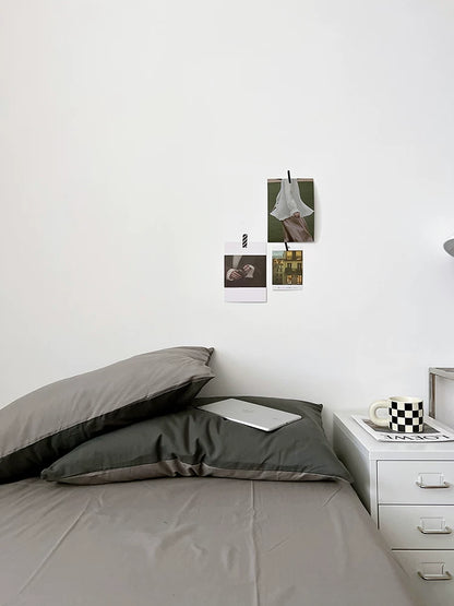 Washed Cotton Color-Block Bedding Set - Light Grey + Grey