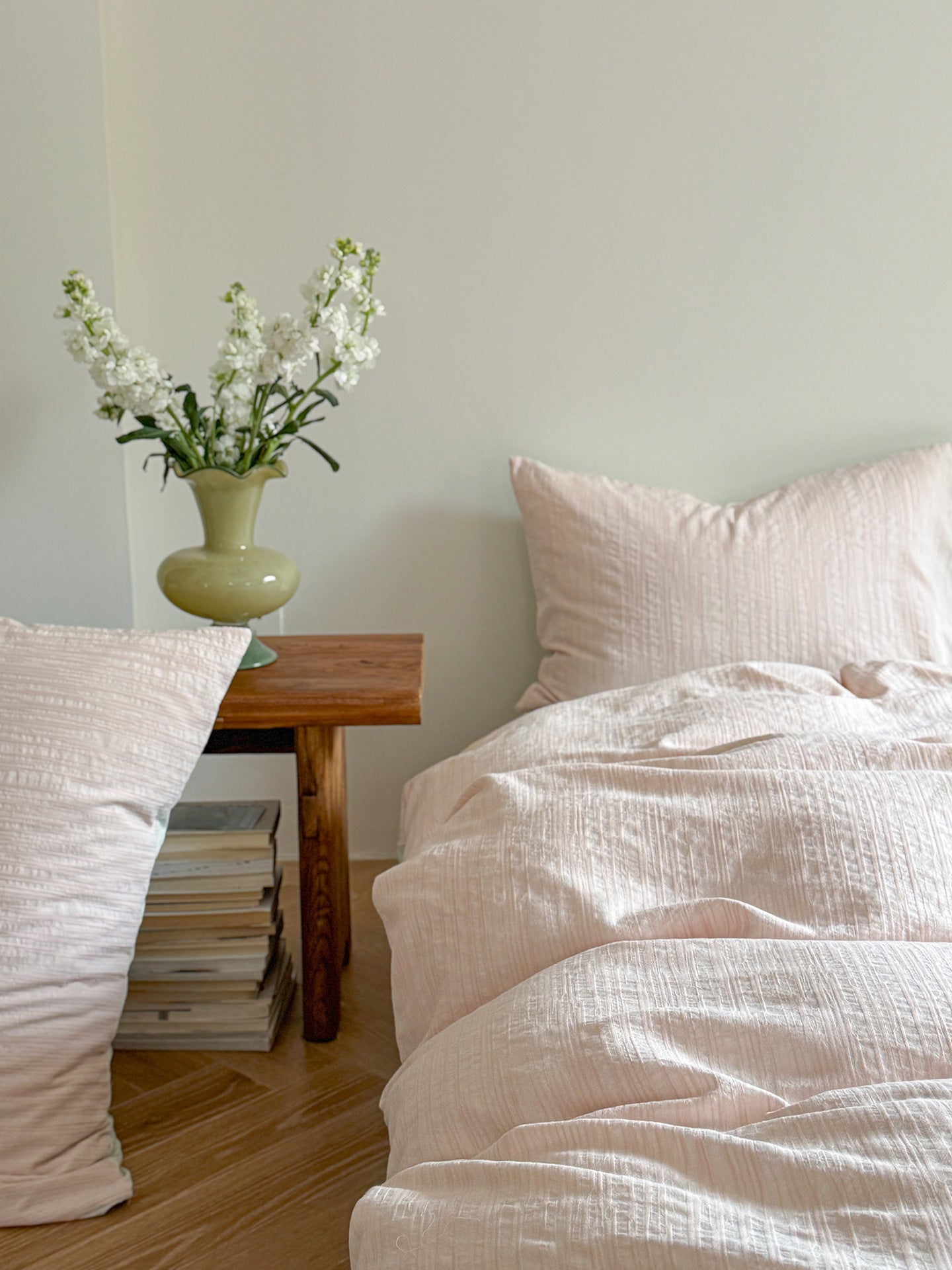 Maribel Striped Washed Cotton Bedding Set - Petal Blush