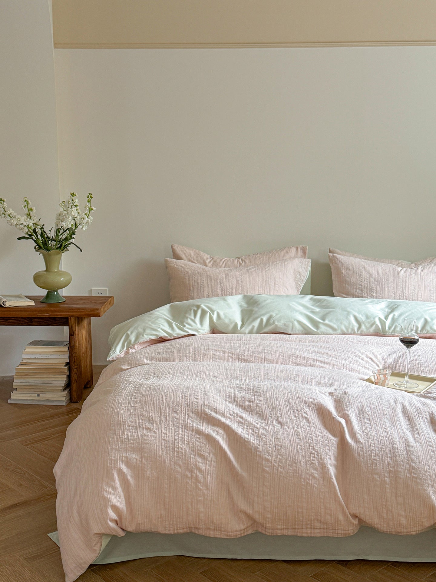 Maribel Striped Washed Cotton Bedding Set - Petal Blush