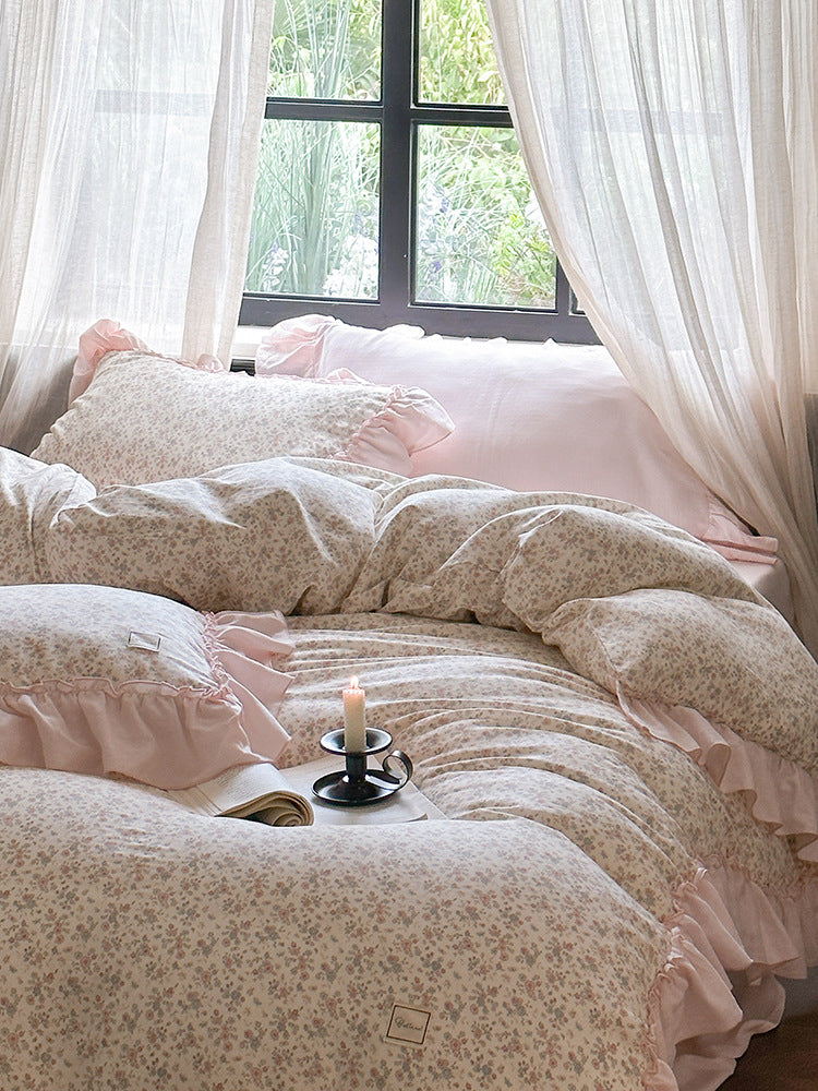 Fleurette Ruffled Double Gauze Bedding Set - Peony Blush
