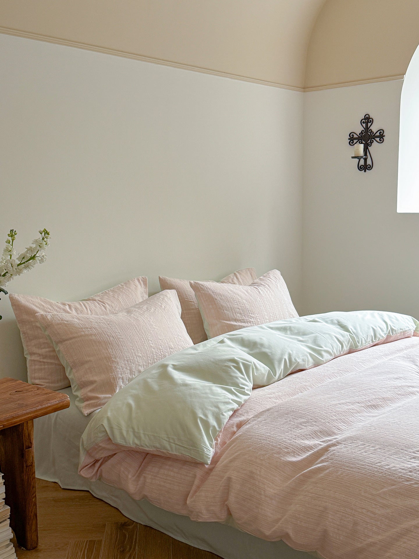 Maribel Striped Washed Cotton Bedding Set - Petal Blush