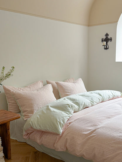 Maribel Striped Washed Cotton Bedding Set - Petal Blush