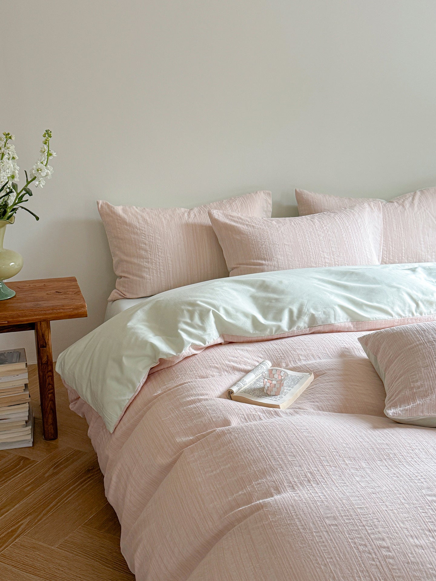Maribel Striped Washed Cotton Bedding Set - Petal Blush