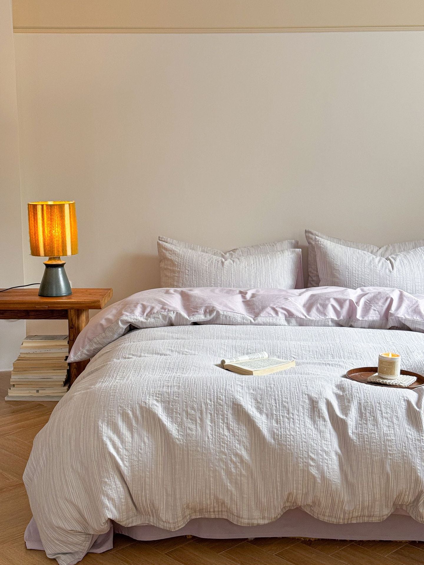 Maribel Striped Washed Cotton Bedding Set - Lilac Mist