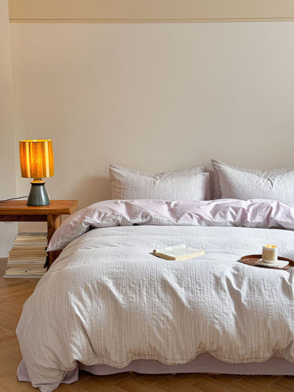 Maribel Striped Washed Cotton Bedding Set - Lilac Mist