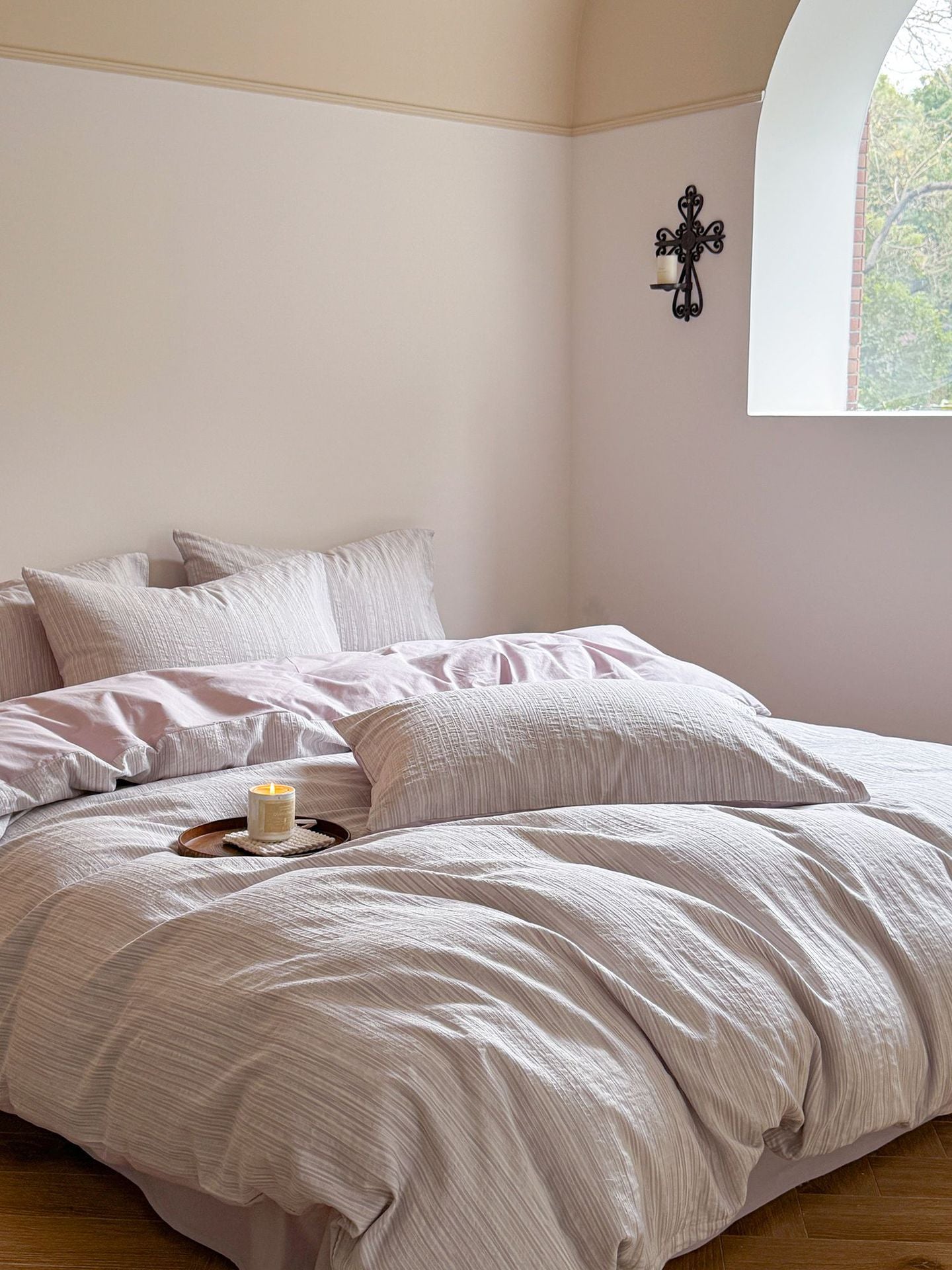 Maribel Striped Washed Cotton Bedding Set - Lilac Mist