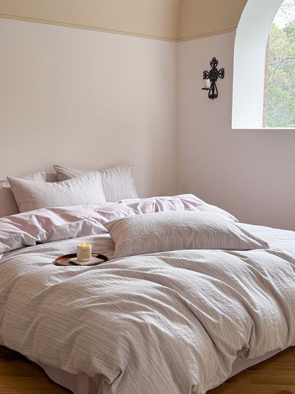 Maribel Striped Washed Cotton Bedding Set - Lilac Mist