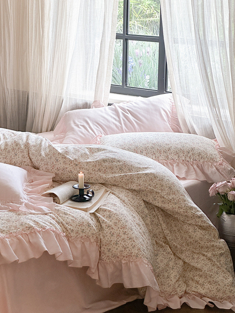 Fleurette Ruffled Double Gauze Bedding Set - Peony Blush