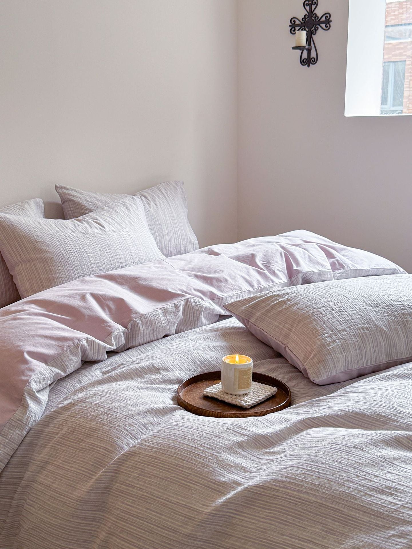 Maribel Striped Washed Cotton Bedding Set - Lilac Mist