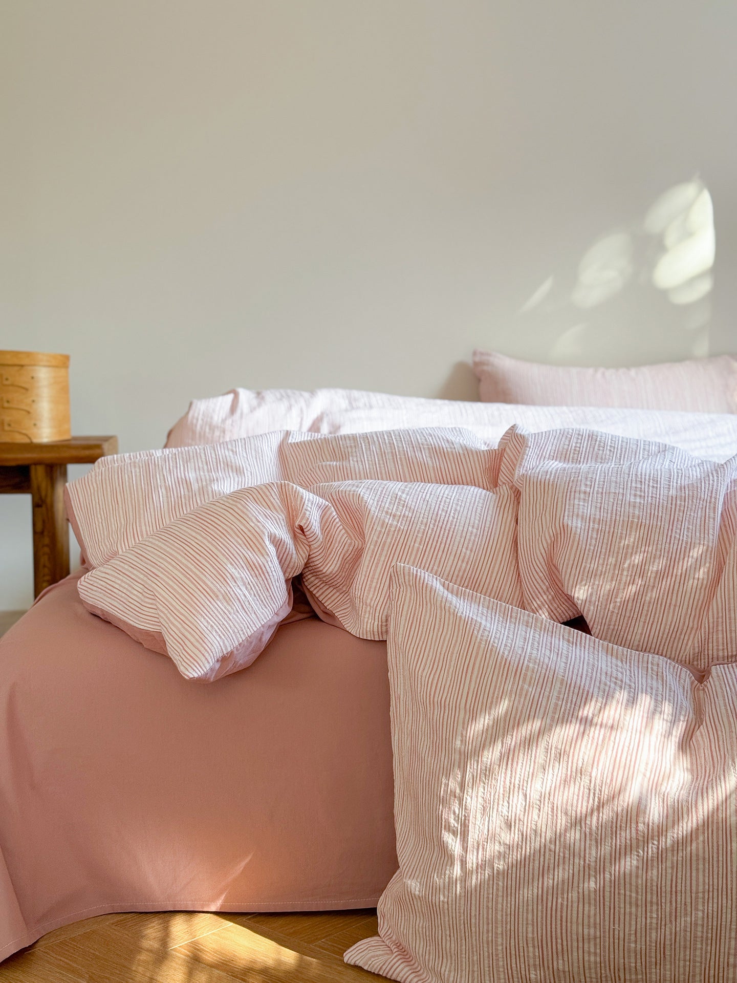 Maribel Striped Washed Cotton Bedding Set - Rosewater