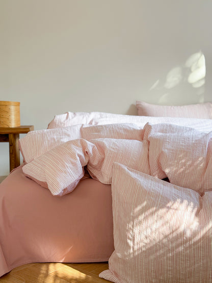 Maribel Striped Washed Cotton Bedding Set - Rosewater