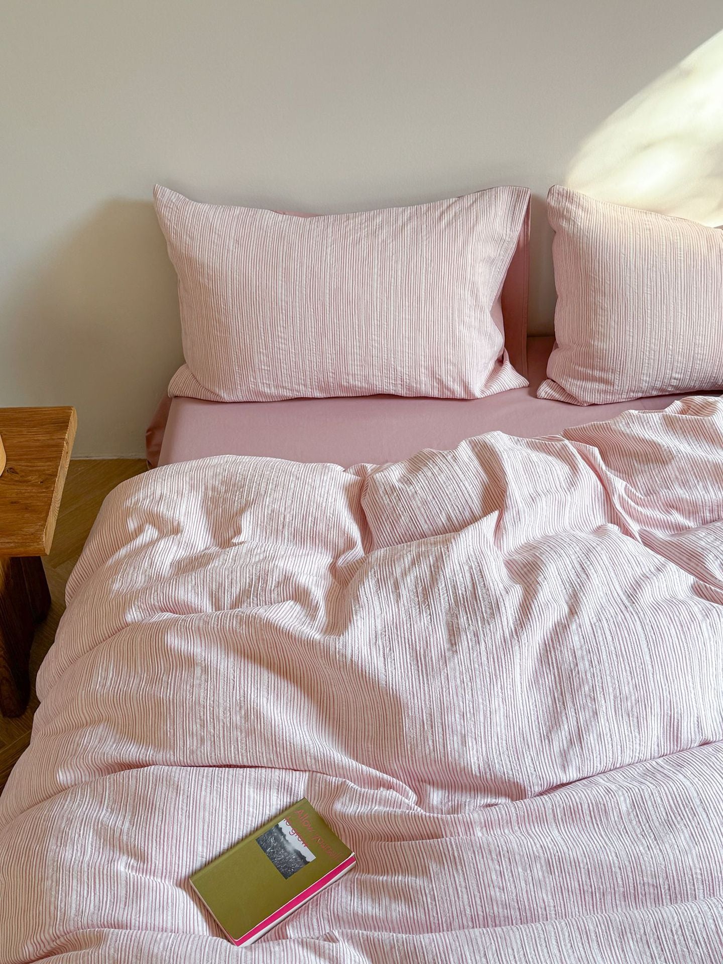 Maribel Striped Washed Cotton Bedding Set - Rosewater