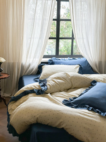 Fleurette Ruffled Double Gauze Bedding Set - Cobalt Bloom