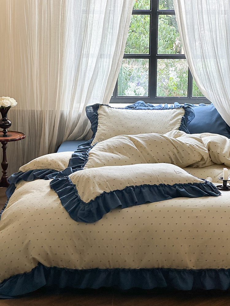 Fleurette Ruffled Double Gauze Bedding Set - Cobalt Bloom