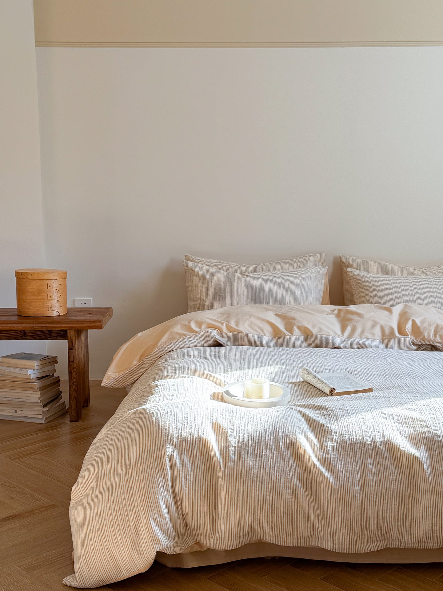 Maribel Striped Washed Cotton Bedding Set - Vanilla Cream