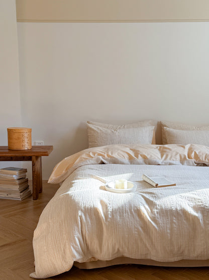 Maribel Striped Washed Cotton Bedding Set - Vanilla Cream