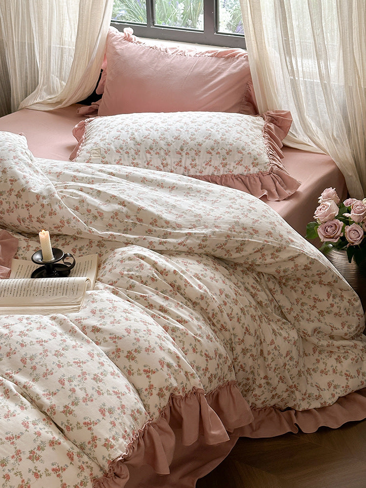 Fleurette Ruffled Double Gauze Bedding Set - Dusk Rose