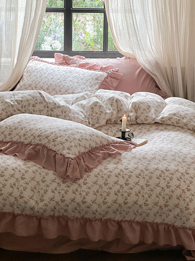 Fleurette Ruffled Double Gauze Bedding Set - Dusk Rose