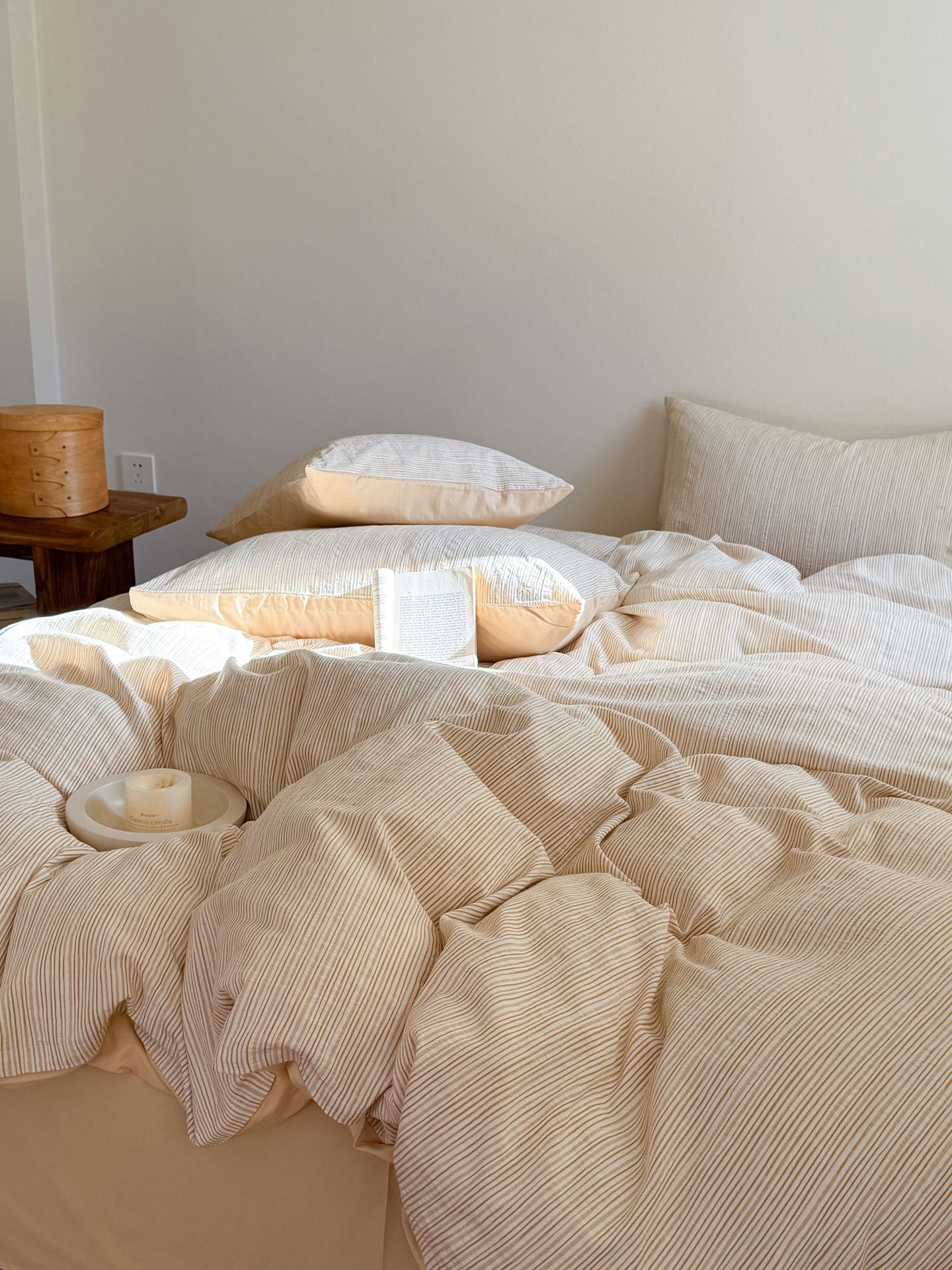Maribel Striped Washed Cotton Bedding Set - Vanilla Cream