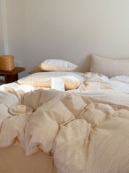 Maribel Striped Washed Cotton Bedding Set - Vanilla Cream