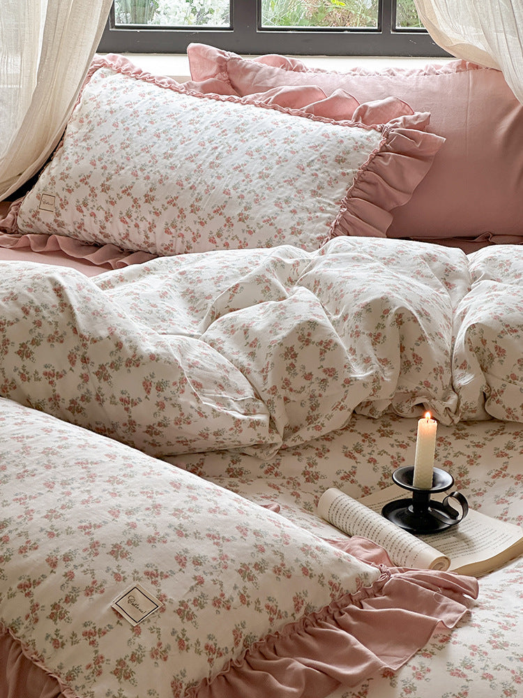 Fleurette Ruffled Double Gauze Bedding Set - Dusk Rose