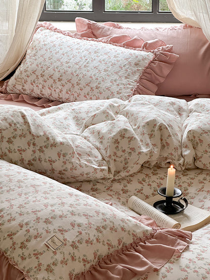 Fleurette Ruffled Double Gauze Bedding Set - Dusk Rose