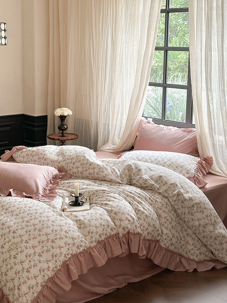 Fleurette Ruffled Double Gauze Bedding Set - Dusk Rose