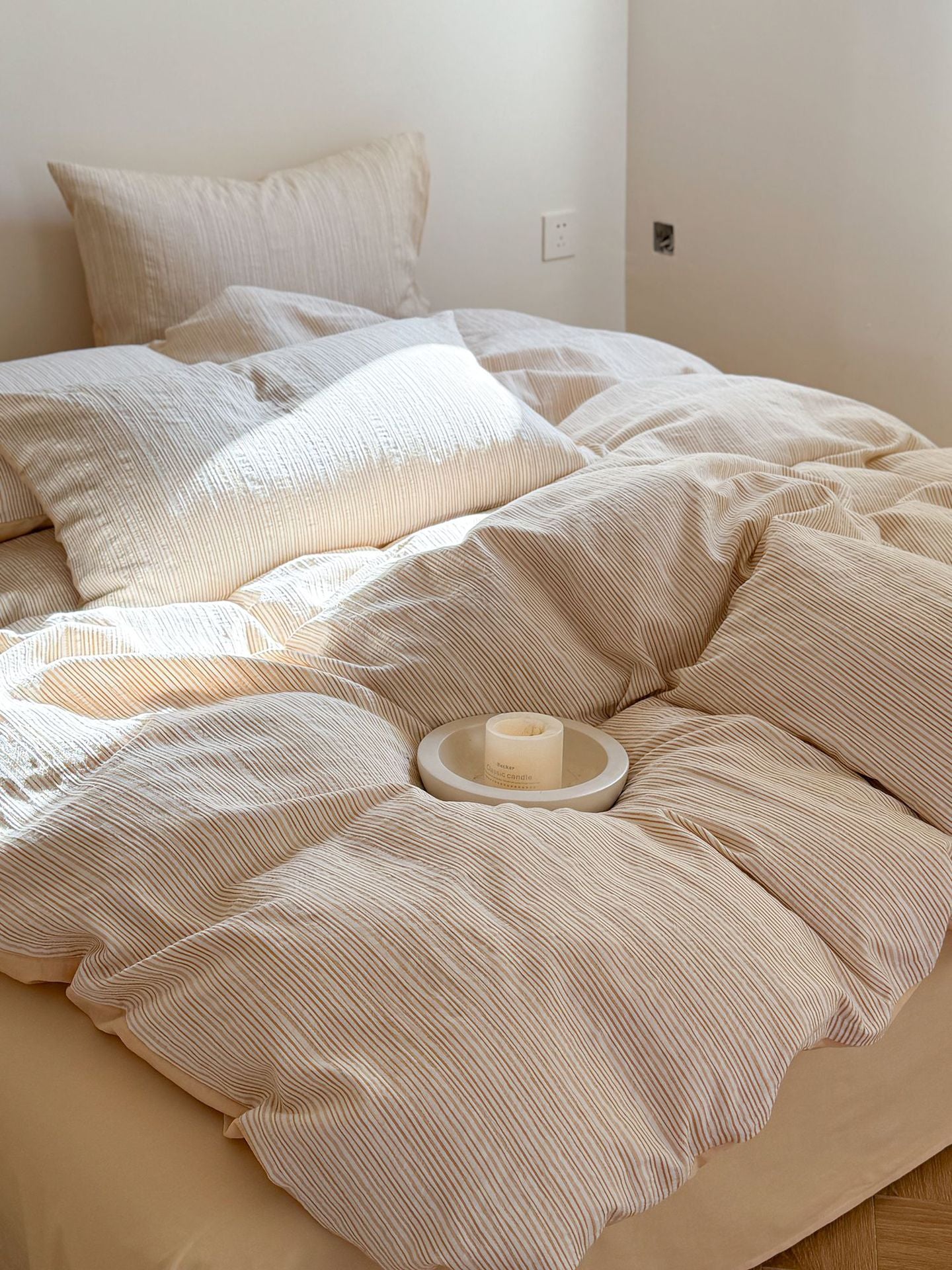 Maribel Striped Washed Cotton Bedding Set - Vanilla Cream