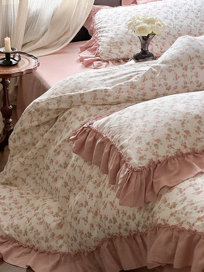 Fleurette Ruffled Double Gauze Bedding Set - Dusk Rose