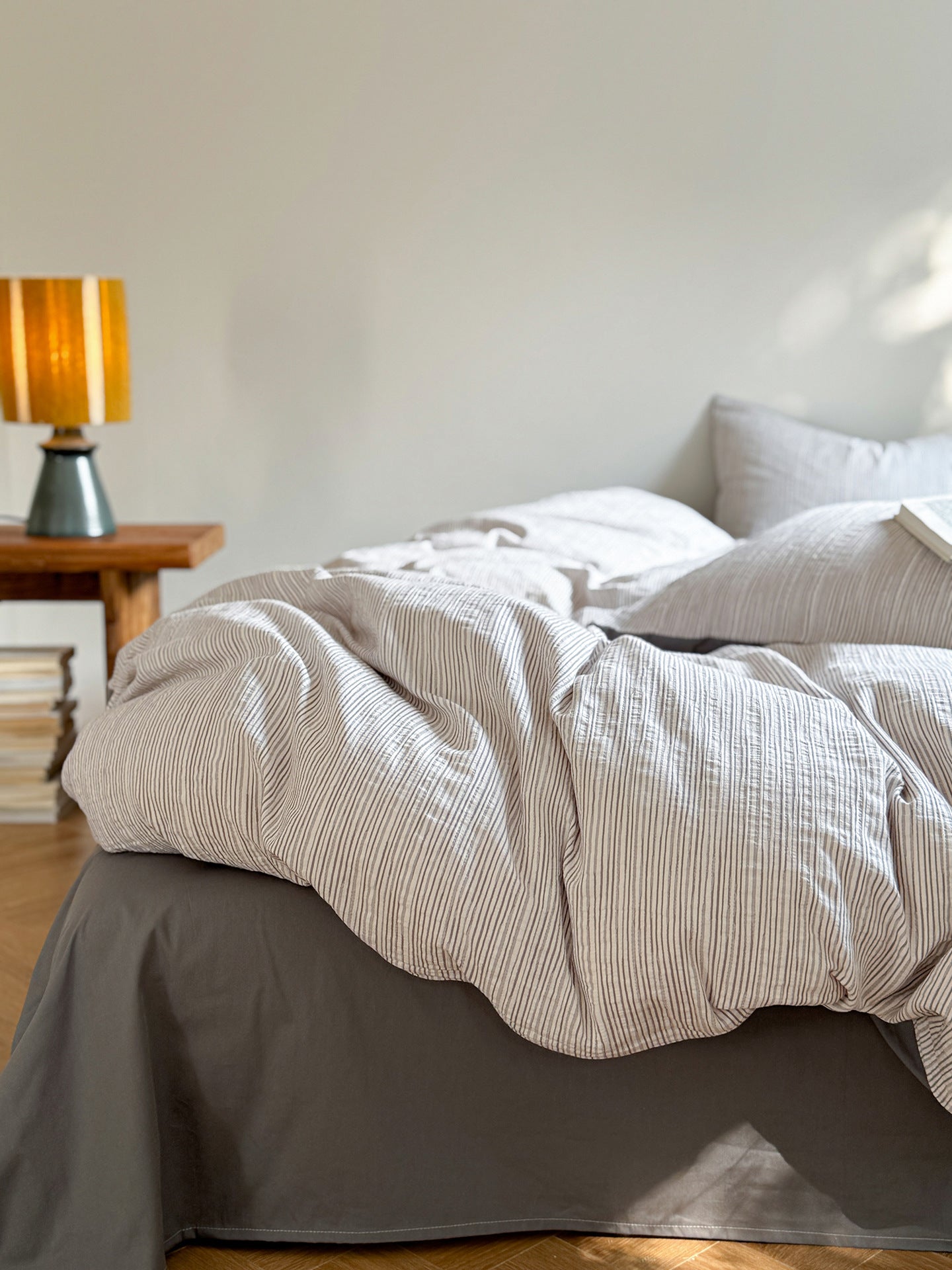 Maribel Striped Washed Cotton Bedding Set - Mist Grey
