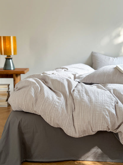 Maribel Striped Washed Cotton Bedding Set - Mist Grey