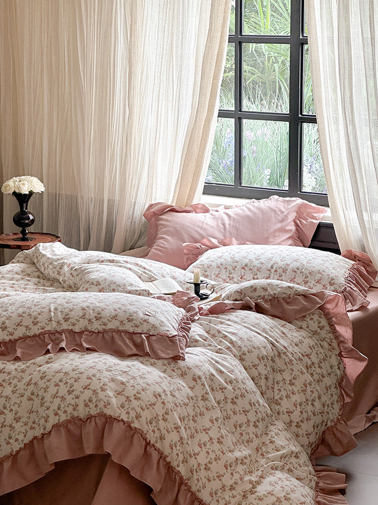 Fleurette Ruffled Double Gauze Bedding Set - Dusk Rose