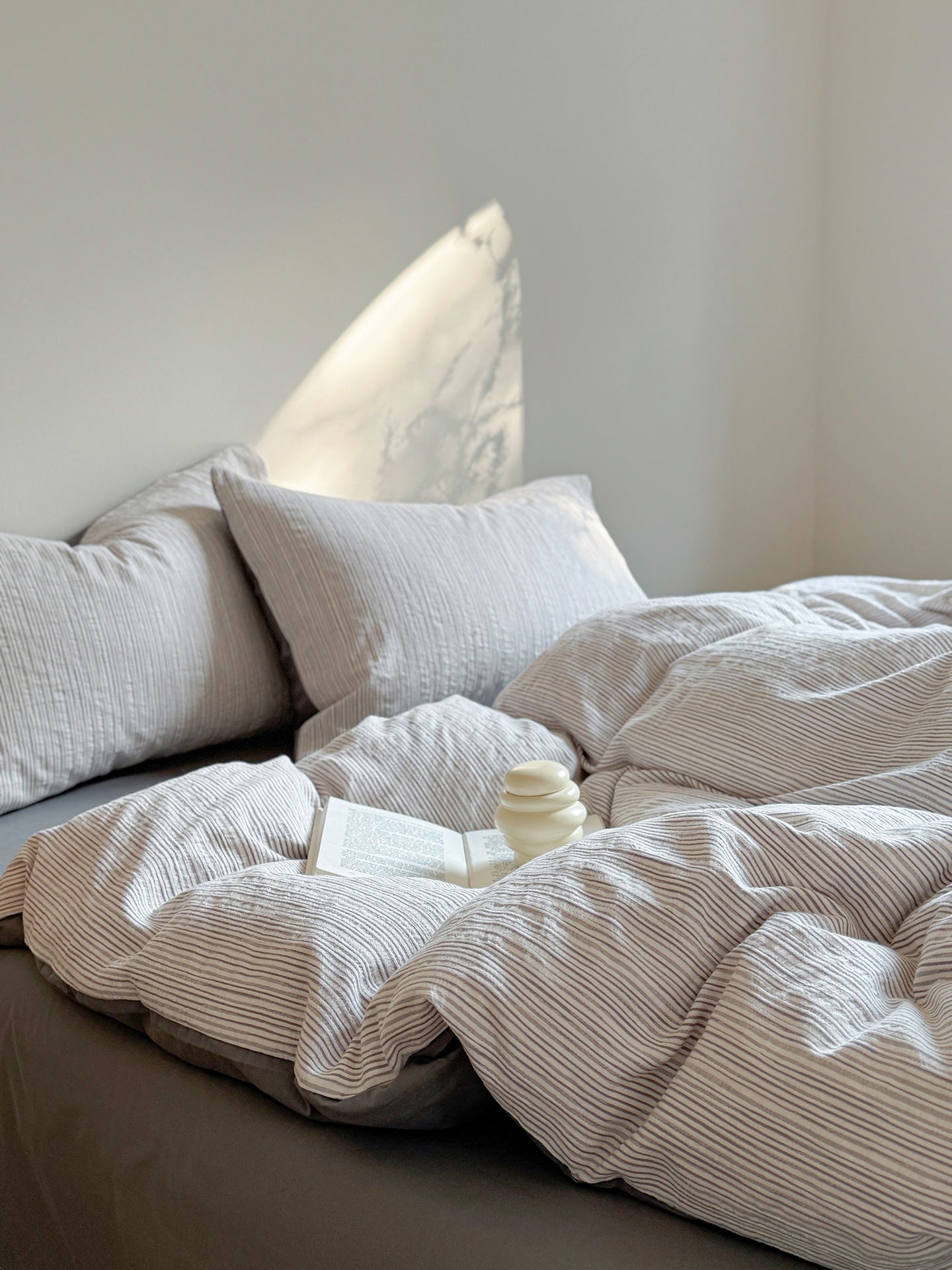 Maribel Striped Washed Cotton Bedding Set - Mist Grey