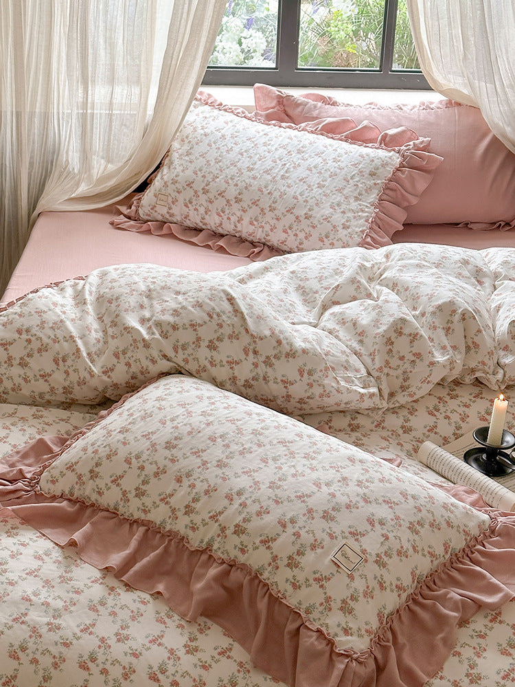 Fleurette Ruffled Double Gauze Bedding Set - Dusk Rose
