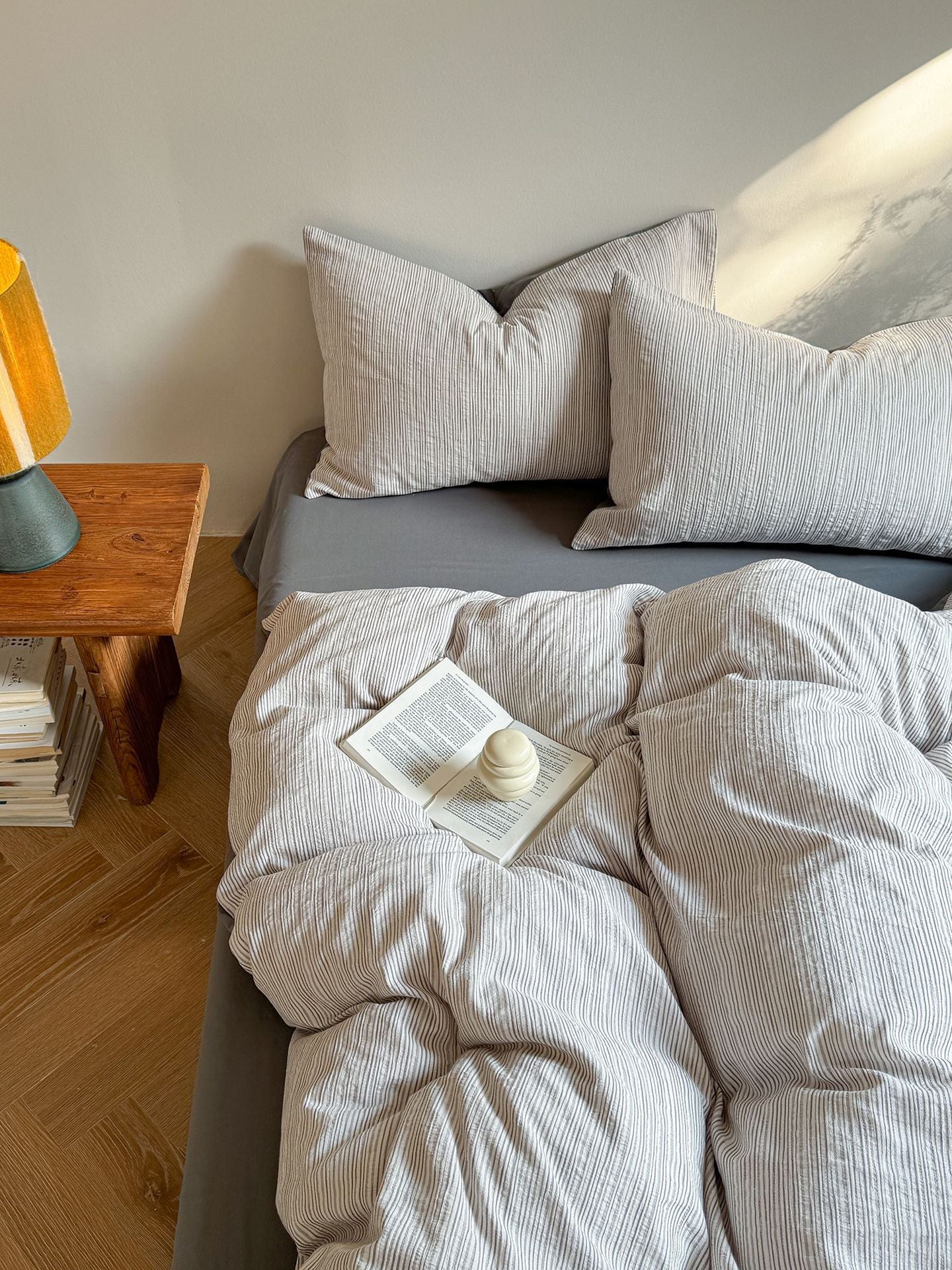 Maribel Striped Washed Cotton Bedding Set - Mist Grey