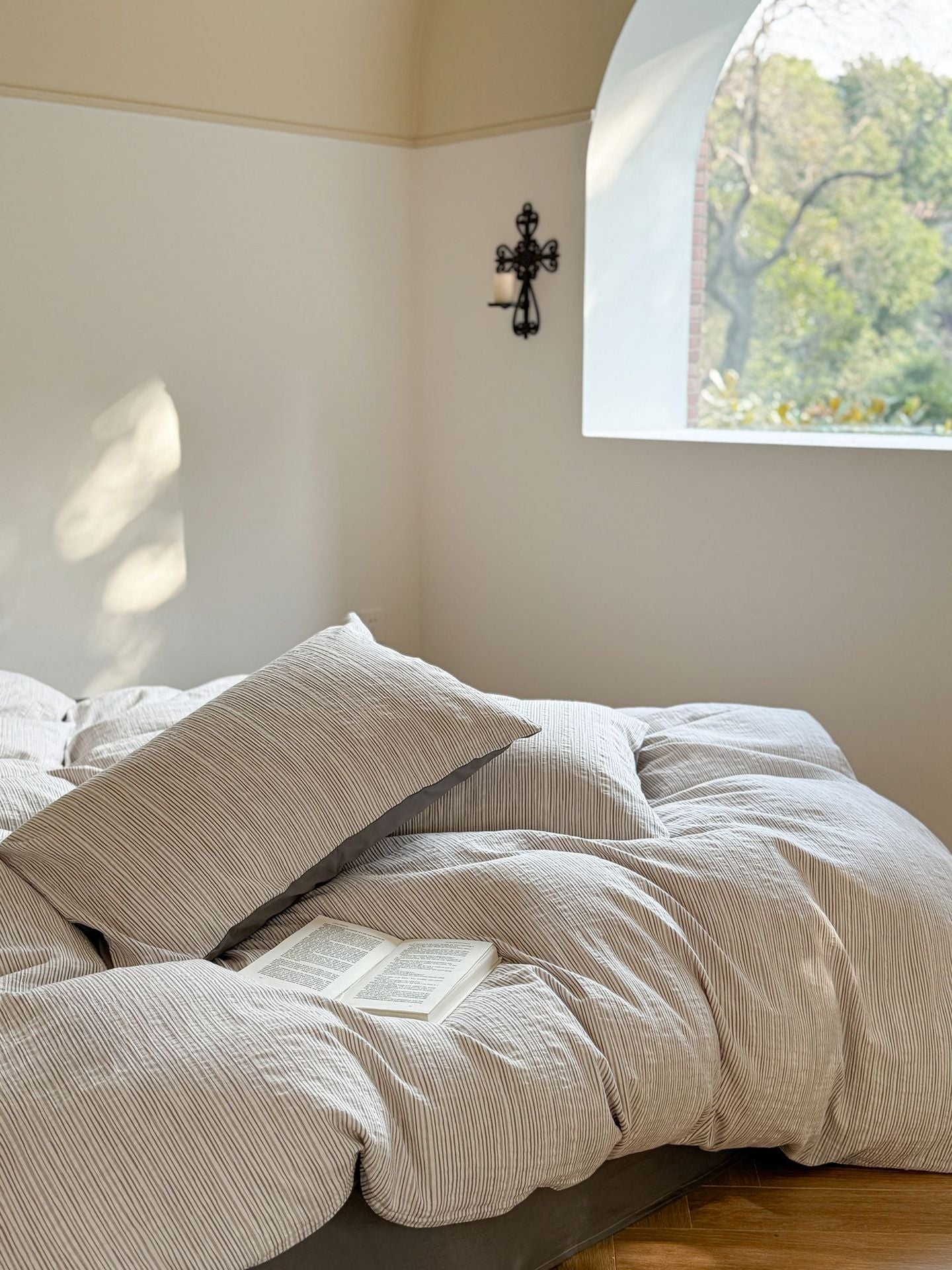 Maribel Striped Washed Cotton Bedding Set - Mist Grey