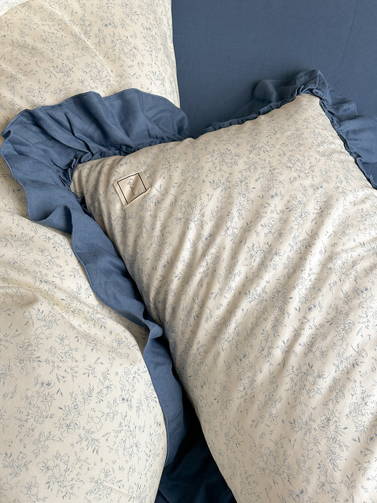 Fleurette Ruffled Double Gauze Bedding Set - Midnight Sky