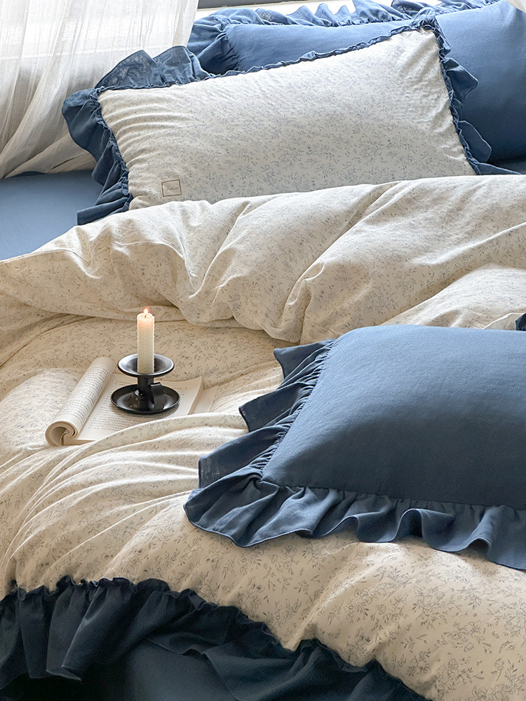 Fleurette Ruffled Double Gauze Bedding Set - Midnight Sky