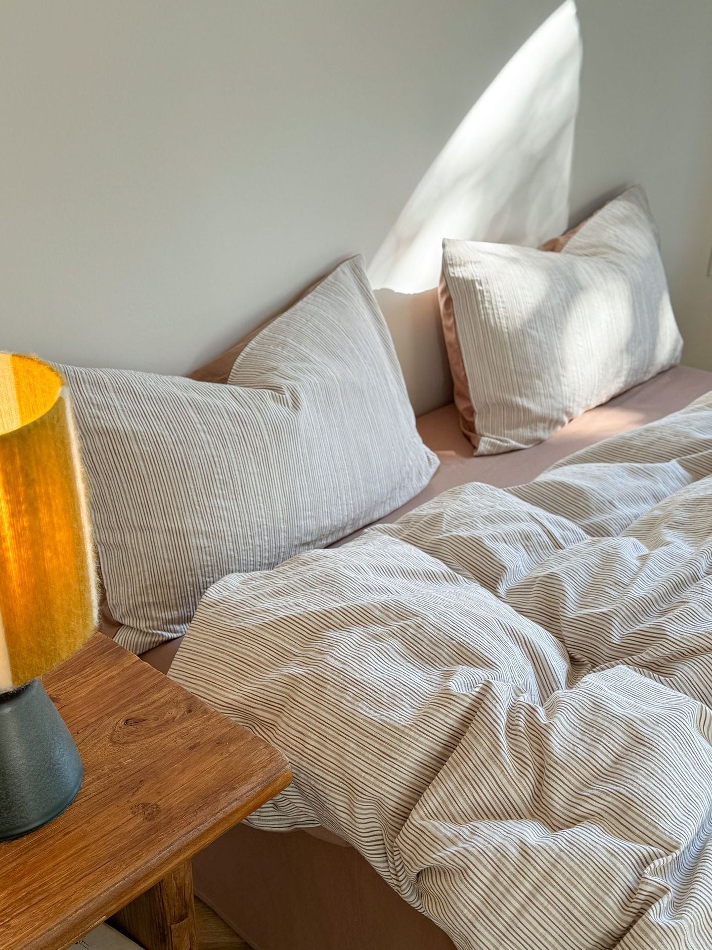 Maribel Striped Washed Cotton Bedding Set - Mocha Brown