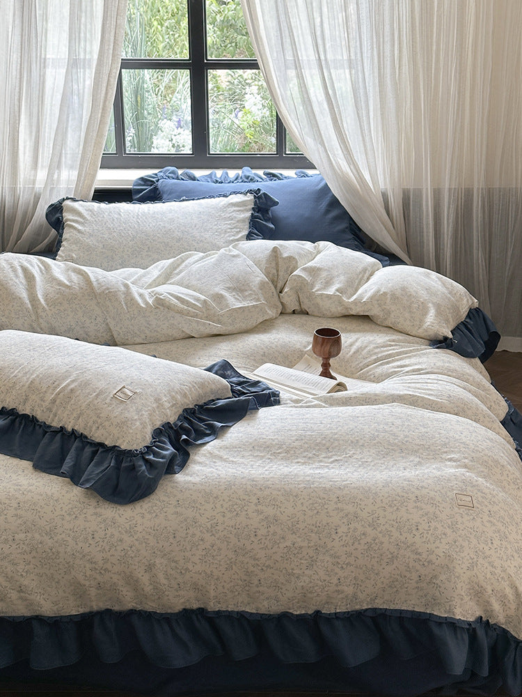 Fleurette Ruffled Double Gauze Bedding Set - Midnight Sky