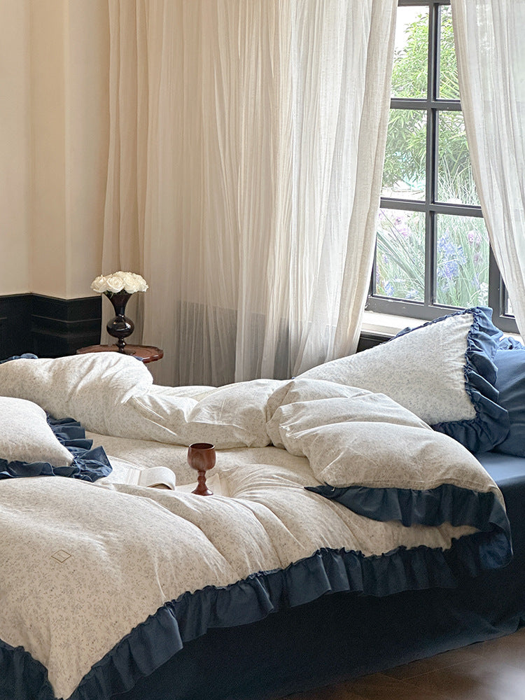 Fleurette Ruffled Double Gauze Bedding Set - Midnight Sky