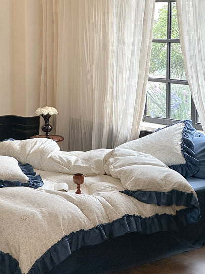 Fleurette Ruffled Double Gauze Bedding Set - Midnight Sky