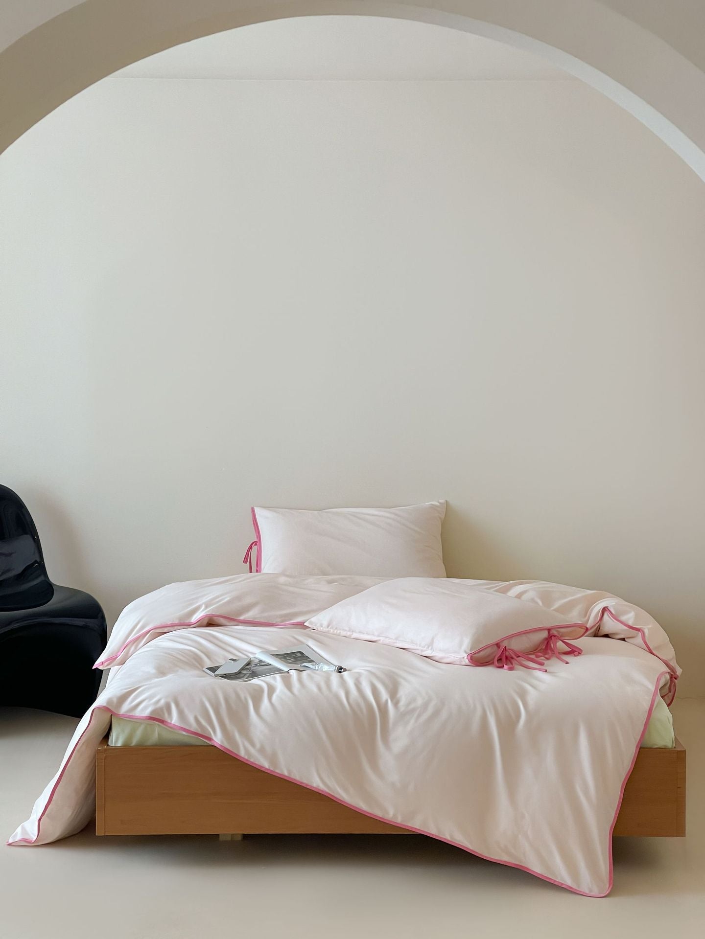 Cotton Tie-Knot Solid Bedding Set - Pink with Barbie Pink Ties